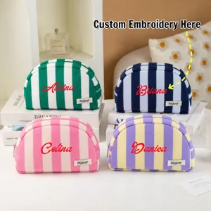 Tragbare Plüsch Kosmetiktasche Muschelform Reise Kulturbeutel Wasserdichte Make-up Tasche mit Reißverschluss Gestreiftes Design