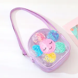 Kids glitter sunflower crossbody bag, cute transparent shoulder bag for little girls.