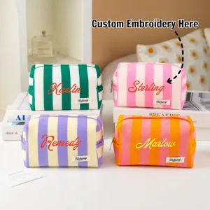 Borsa Cosmetica Portatile in Spugna A Righe Borsa da Viaggio Cerniera Organizer per Trucco per Donne e Uomini