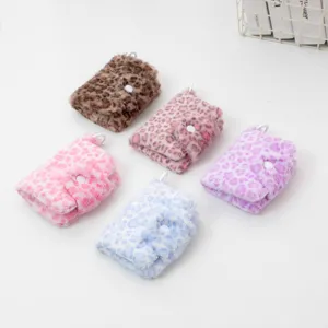 Cute fluffy leopard print wallet snap card holder soft plush coin purse for girls outdoor.