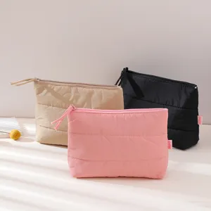Puffer quilted cosmetic bag travel waterproof makeup pouch cute fluffy toiletry organizer