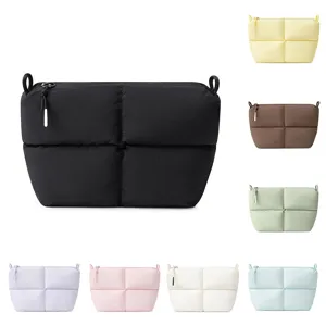 Women Fashion Quilted Cosmetic Bag Large Capacity Waterproof Puffer Clutch Bag Travel Makeup Organizer Storage Pouch