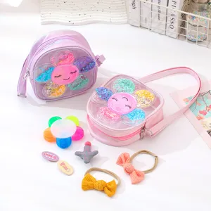 Cute girls crossbody bag with glitter liquid sunflower design, purple and pink shoulder bag.