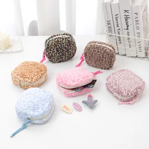 Autumn and winter new plush leopard print coin purse cute cartoon multi-color storage bag