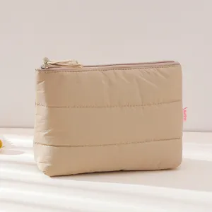 Puffy quilted cosmetic bag, portable travel waterproof makeup pouch for daily storage and toiletries.