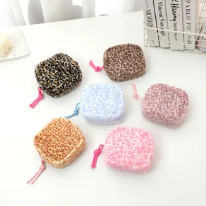 Plush Leopard Print Coin Purse Cute Cartoon Women Makeup Bag Soft Fluffy Zipper Mini Storage Bag Daily Wallet Pouch