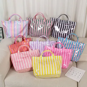 Bunter gestreifter PVC Shopper große Kapazität transparente Handtasche Sommer Strand Tasche