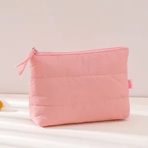 Pink quilted makeup bag travel waterproof pouch cute cloud cosmetic bag storage organizer.