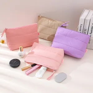 Quilted cosmetic bag puffy travel toiletry storage pouch soft makeup organizer for women