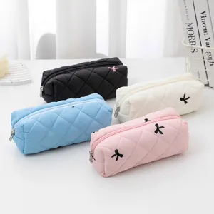 Korean Quilted Bowknot Cosmetic Bag Ins Portable Pencil Case Cute Handbag Niche Design Polyester Storage Pouch