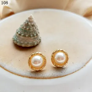 Eleganti orecchini a lobo con perle placcate in oro 14K, gioielli minimalisti vintage francesi.