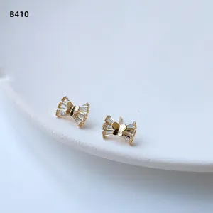 Mini 14K vergoldete Schleife Zirkon Ohrstecker elegante minimalistische Damenschmuck Ohrringe