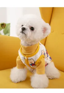 Cute pet thermal base shirt with adorable bear pattern, warm fleece vest detail view.