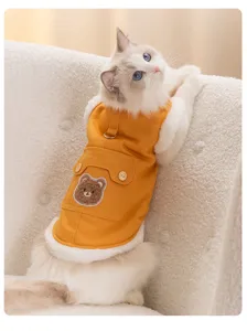 Leuke herfst winter katten vest met berenzak warme dikke huisdier kleding honden