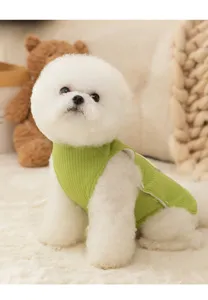 Comodo gilet in maglia verde per cani e gatti piccoli, caldi vestiti invernali.