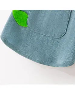 Pet denim dress pocket and leaf detail, cute puppy clothes for spring and summer.