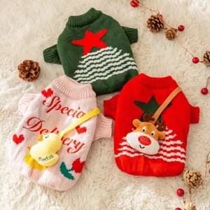 Pet Christmas Dog Sweater Warm Knitted Winter Clothes For Small Dogs Cats Festive Elk Tree Pullover Puppy Apparel