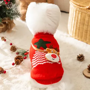 Festive Christmas dog knitted sweater with cute reindeer and star pattern for pet autumn winter.