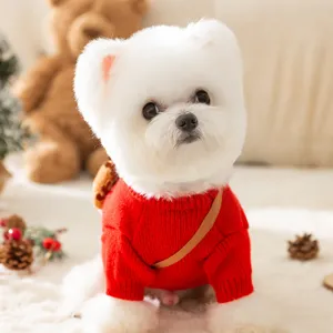 Festive red dog knitted sweater for autumn winter cozy pet apparel outfit daily wear warm coat