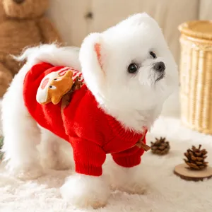 Cute Christmas Reindeer Dog Sweater Warm Knit Pet Apparel for Small Dogs Winterwear
