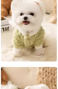 Groene fleece trui detailweergave, warme zachte winterkleding voor kleine honden en katten.