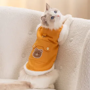 Herfst Winter Huisdier Warme Katoenen Vest Leuke Beer Borduurwerk Verdikte Fleece Puppy Kat Kleding