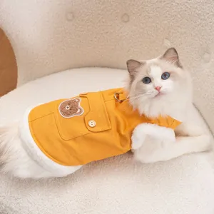 Schattig winter huisdier vest voor katten en kleine honden, warme dikke jas met berenzak.