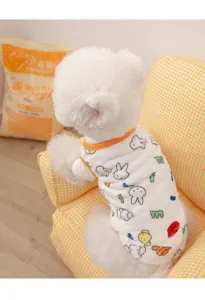 Cute pet fleece vest for dogs and cats, autumn winter warm thermal clothes with rabbit print.