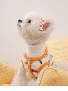 Cozy pet thermal base shirt and vest set in white with orange trim for dogs and cats warm detail.