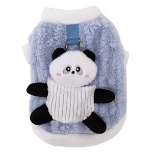 Leuke winter huisdier fleece vest met 3D panda zak ontwerp voor kleine honden katten warme kleding
