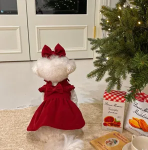 Cute Christmas dog dress red princess skirt with bowknot for small pets teddy poodles