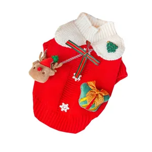 Maglione natalizio rosso festivo per animali con renna di peluche e scatola regalo per cani gatti.