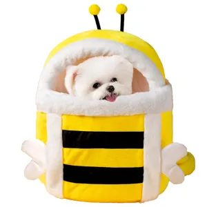 Cute Bee Bear Rabbit Deer Pet Out Bag Warm Thickened Plush Carrier Bag Portable Dog Cat Travel Backpack Pet Supplies