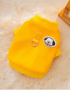 Cute yellow pet dog hoodie autumn winter warm fleece clothes with leash ring for small dogs