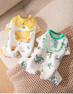 Detailed view of cute cartoon printed cat dog four-leg thermal belly-wrapped winter clothes.