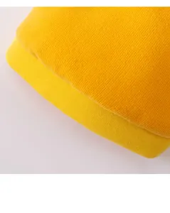 Yellow pet hoodie detail shot, comfortable fabric for small dogs and cats in autumn and winter.