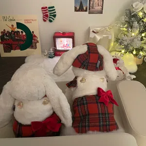Festliches Weihnachts Hundekleid mit Hasenmütze warme Haustierkleidung für Winter