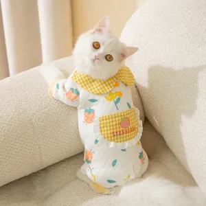 Pet Clothes Autumn Winter Cotton Cartoon Print Four-Legged Belly Wrap Warm Dog Cat Apparel Cute Puppy Clothes