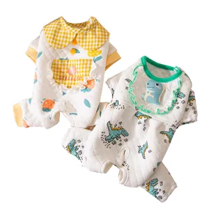 Cotton pet clothes for small dogs cats, cute cartoon print winter warm pet pajamas apparel.
