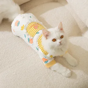 Cute Cotton Cat Jumpsuit Winter Warm Strawberry Print Four-Legged Pet Clothes Main Image
