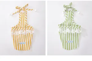 Schattige gestreepte kanten huisdierenjurk voor kleine honden, leuke prinsessen stijl zomerrok.