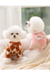 Warm thickened pet sweater for dogs and cats with cute rabbit argyle pattern, autumn winter clothing.
