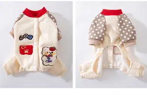 Niedlicher Winter Fleece Haustier Overall mit gepunkteten Ärmeln, warme Hundekleidung Knöpfe