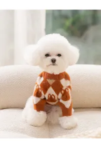 Autumn winter warm dog sweater thick faux mink cashmere cute rabbit argyle pet clothes