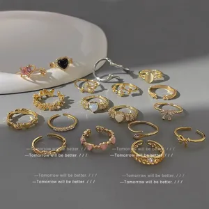 Koreanischer Stil Kupfer Strass Herz Offen Einstellbar Ring Schick Micro Pave Glänzend Fingerring Mode Handschmuck Für Damen Geschenk