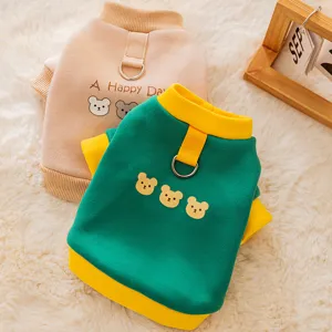 Süßer Cartoon Bär Gedruckt Haustier Hoodie Warm Fleece Hund Sweatshirt Mit D-Ring Leinenbefestigung Für Katzen Kleine Hunde
