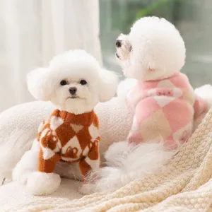 Warm winter thick dog sweater cute argyle rabbit pattern soft pet fleece clothes for cats.