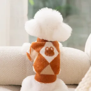 Cute winter dog sweater with warm argyle and rabbit pattern, soft faux mink pet apparel for cats.