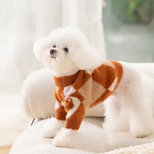 Warm winter thick pet sweater cute argyle faux mink cashmere apparel for dogs and cats main