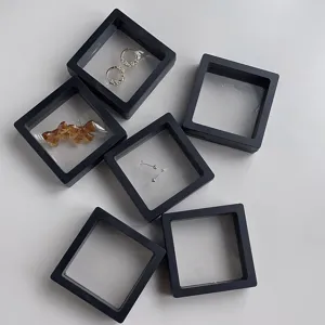 Zwarte PE-folie zwevende sieraden display doos set voor ringen oorbellen opbergdoos